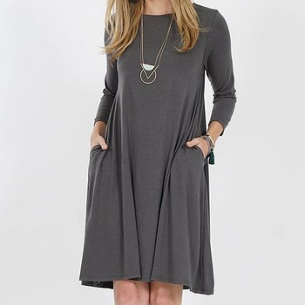 Ash Gray Crewneck Tunic Dress